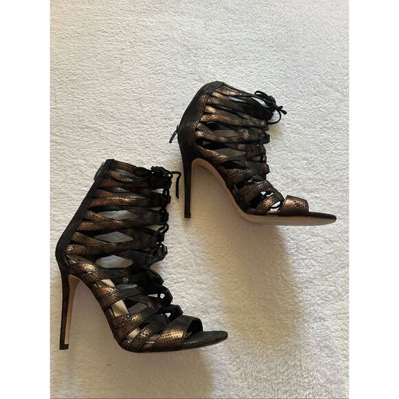 Via Spiga women’s Metallic Brown Shiny Copper Lace Up Stiletto - 7.5 / 38 - Picture 3 of 9